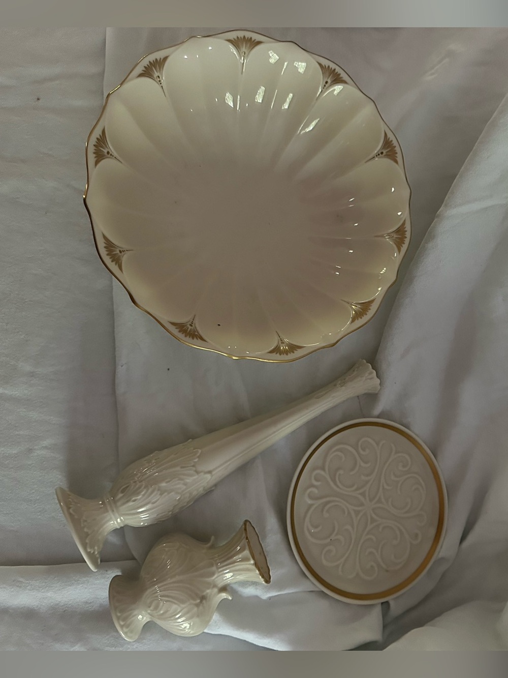 Multiple Lenox Cream and Gold Pieces, Serving Bowl and vase Set